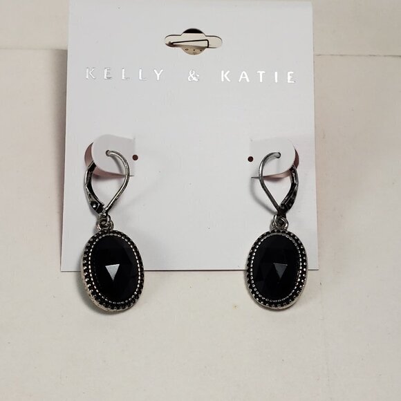 Silver Drop Earrings – Faceted Black Stones with Beaded Frame, Leverback Design - Picture 5 of 7
